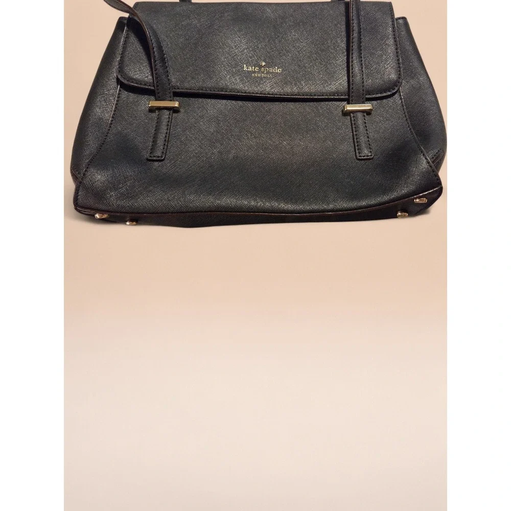 Kate‎ Spade New York Black Saffiano Leather Shoulder Bag Flap Satchel Handbag